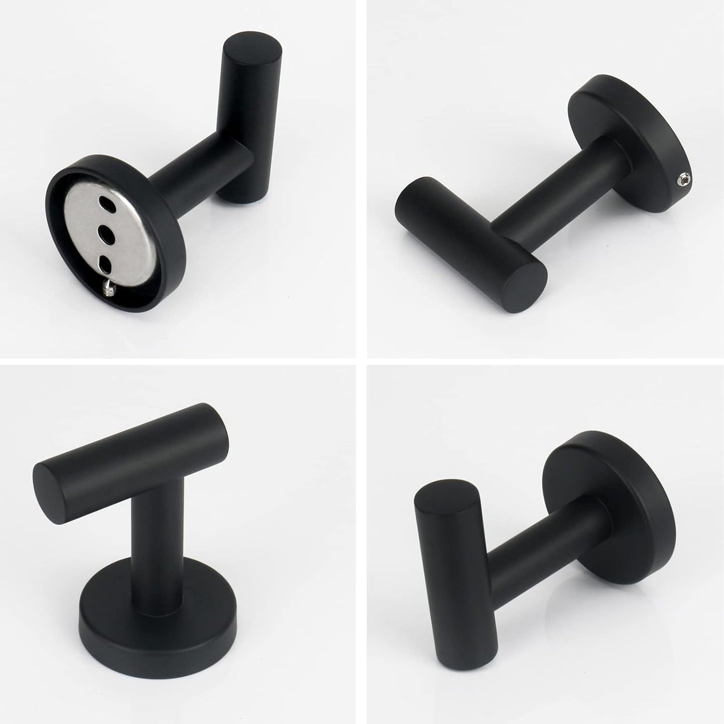 NearMoon Bath Towel Hooks- SUS 304 Stainless Steel Robe Hook Holder, Heavy Duty Coat Hook for Bathroom Livingroom Hotel Kitchen Garage, Wall Mounted (Matte Black, 4 Pack)