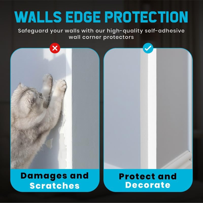 Proflex Wall Corner Protector - Pack of 6 Self Adhesive Corner Guards for Walls Edge Protection - 1 inch x 36 inch, White Textured – Easy to Apply – No Tools Needed