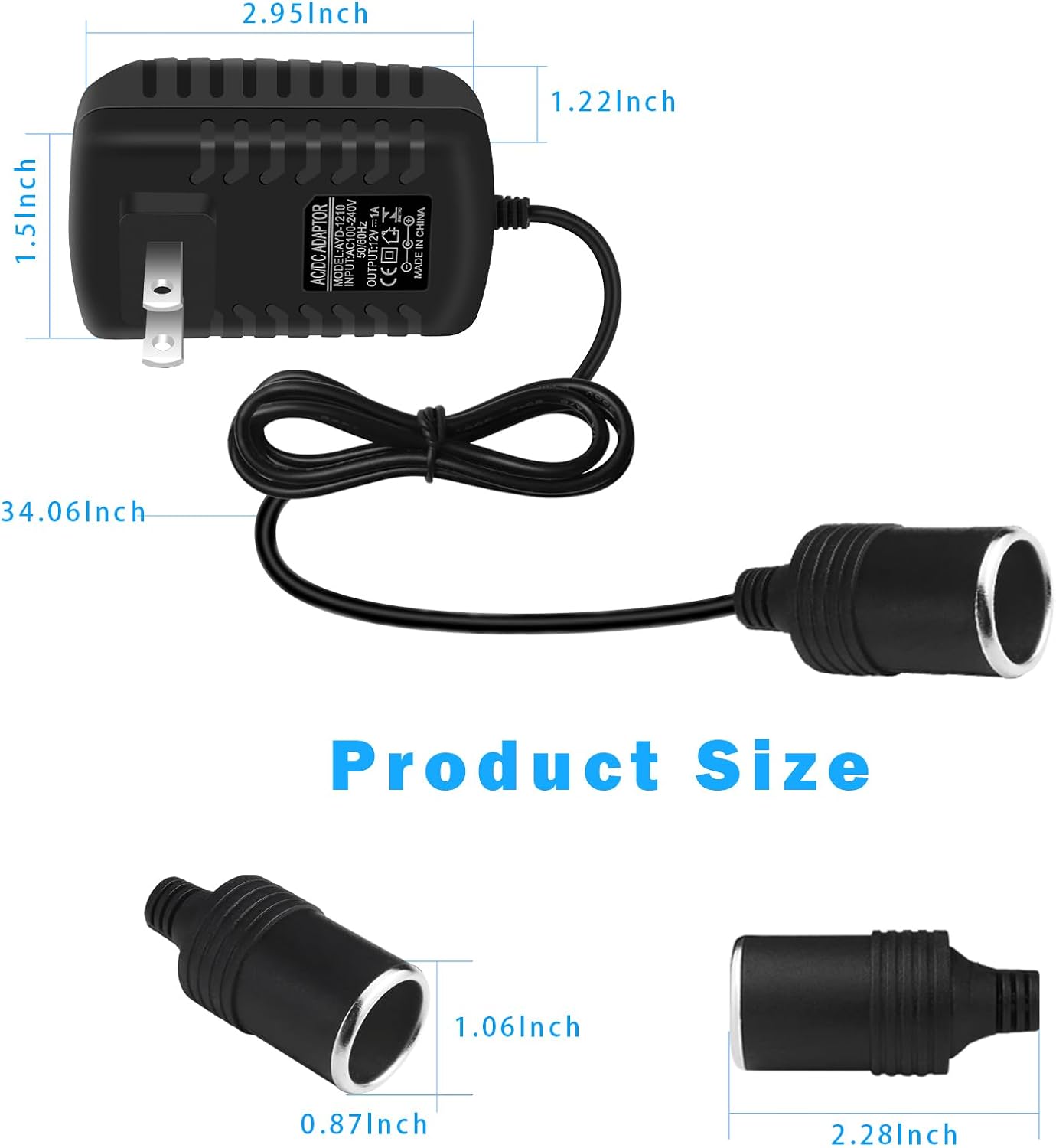 inShareplus 12V 1A 12W AC to DC Converter, 12 Volt Cigarette Lighter Adapter, AC 100~240V to DC 12V Car Lighter Adapter to Wall Outlet Adapter, 12V Power Supply for Car Devices (MP3, Fan, Dash Cam)