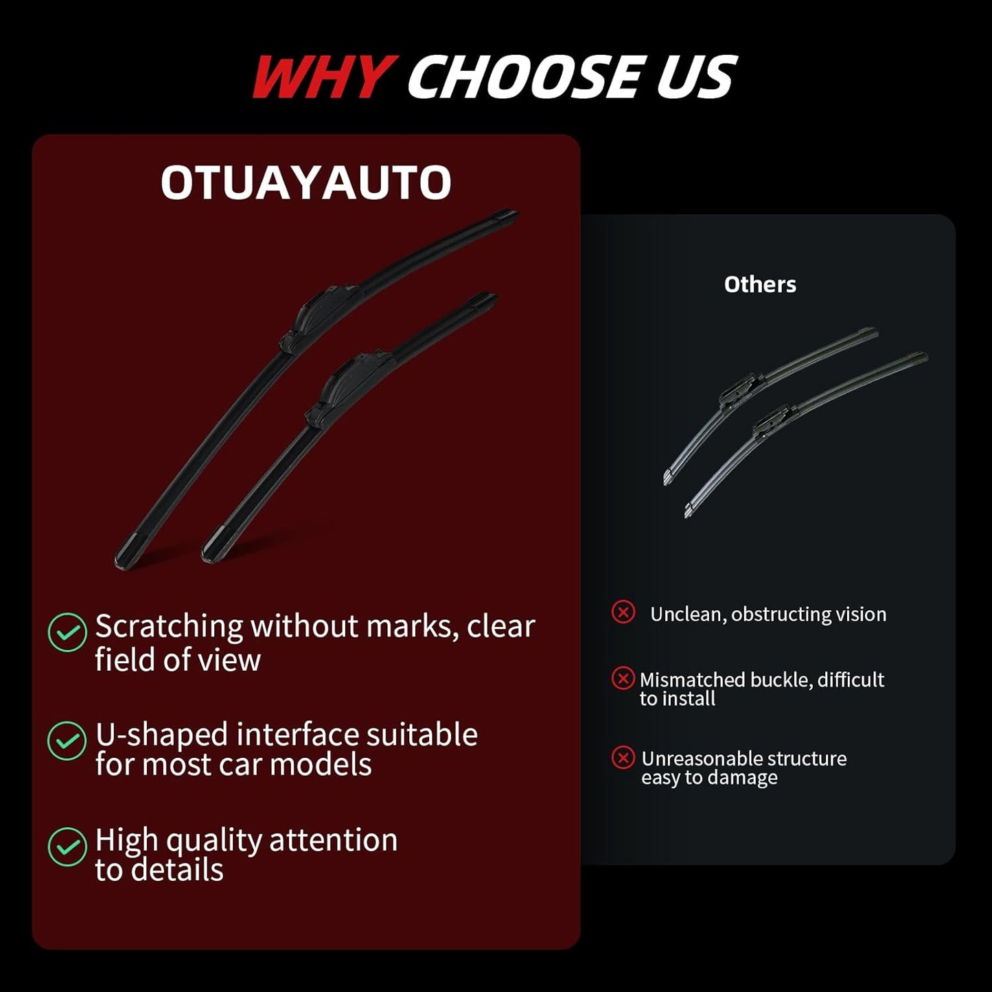 OTUAYAUTO Premium Windshield Wiper Blades - Replacement for Hyundai Accent 2012-2022 - All-Weather Performance, Front and Rear Wiper Blades, U Hook - 26"+16"+11" (Pack of 3)