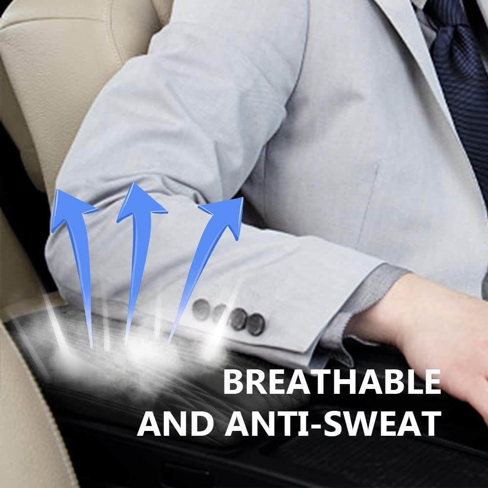 2025 Upgrade Universal Style Memory Cotton Car Armrest Box Pad,New Leather Car Armrest Box Pad Car Center Console Cover Pad,Vehicle Seat Box Cushion Protector for SUV Truck (Black, Angle Pattern)