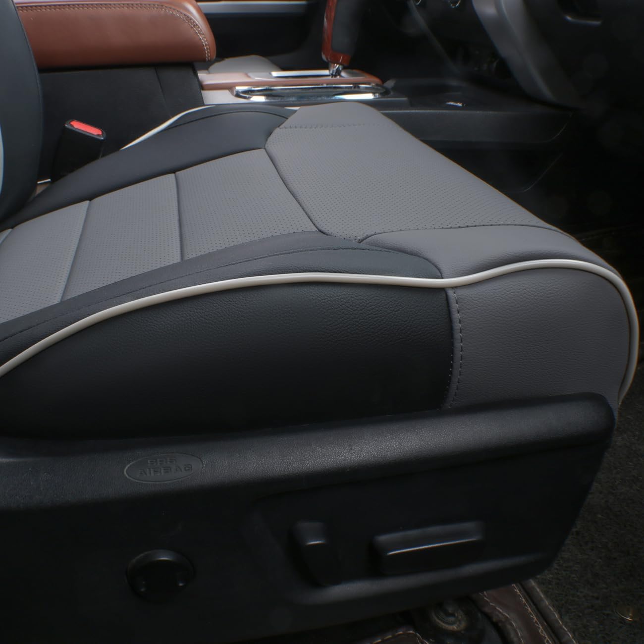 EKR Custom Fit Tacoma Rear Car Seat Covers for Select Toyota Tacoma (Petrol) 2024 2025 Double cab SR,SR5,TRD Sport,TRD Off-Road,Limited - Second Row Only,Leather (Black/Gray)