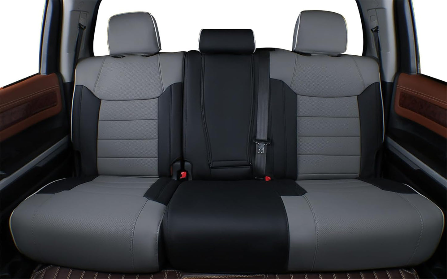 EKR Custom Fit Tacoma Leather Car Seat Covers for Select Toyota Tacoma 2012 2013 2014 2015 (TRD Sport Seats)- Full Set, Leathere (Black/Gray)