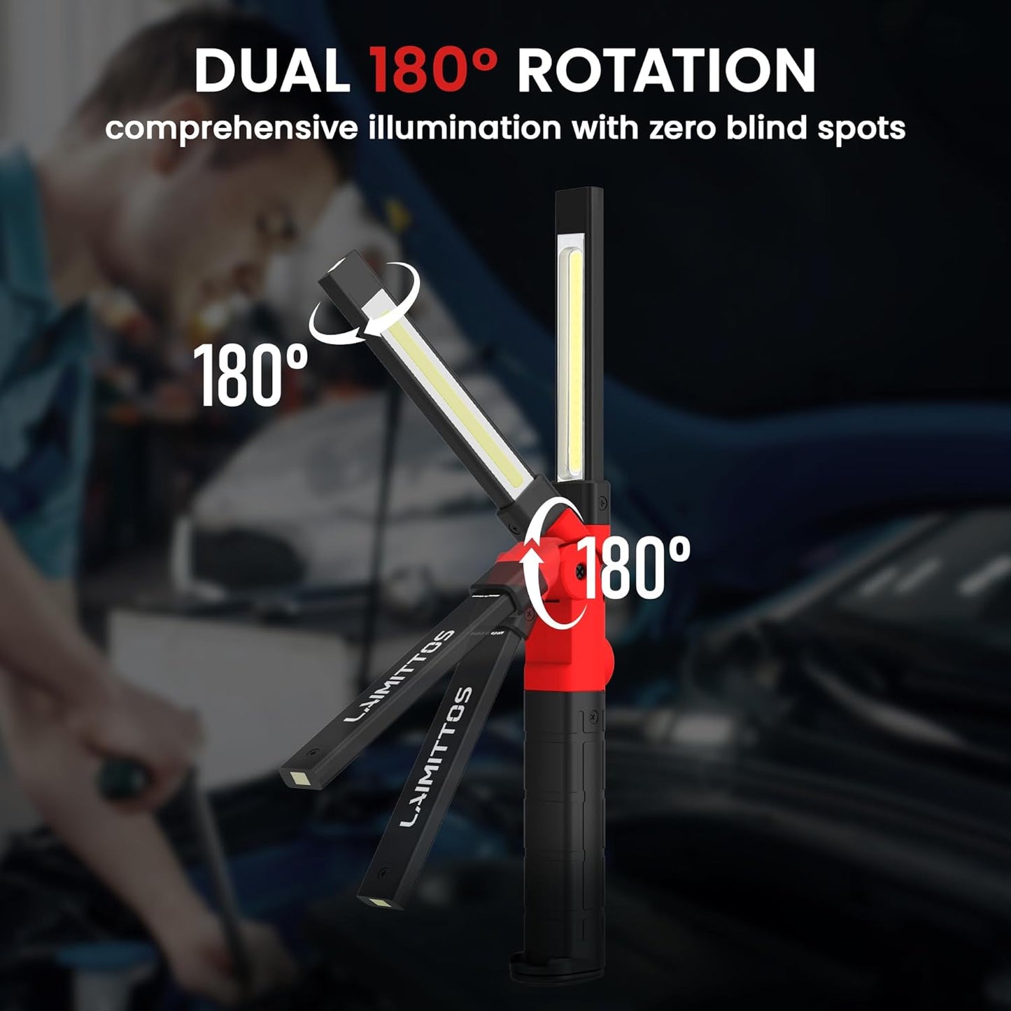 Rechargeable Work Light 2200mAh Magnetic LED Work Light Flashlight Mechanic Light Tool Gifts for Men Him, Foldable Lamp with Hook for Car Repair Emergency BBQ Grill