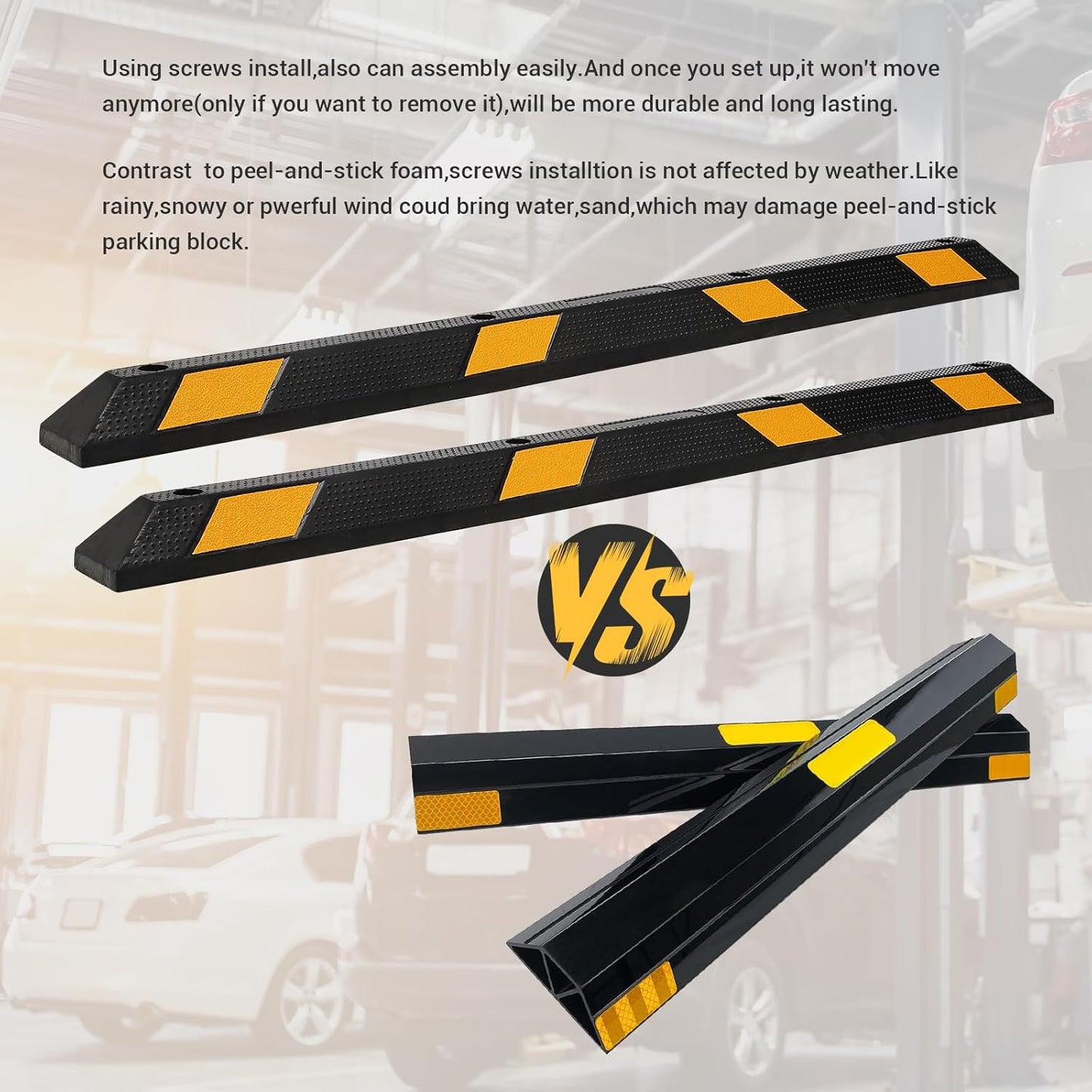 Heavy Duty Rubber Parking Curb (72.8" Extra Wide) - 55000 Lb Capacity with 8 Reflective Strips, UV/Oil Resistant for Driveways & Commercial Lots(1 Pack)