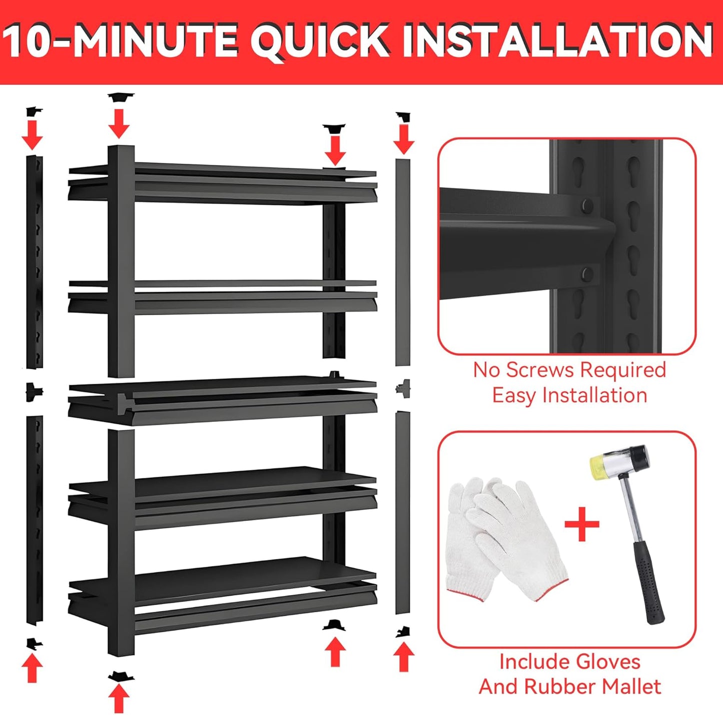 Metal Garage Shelving Unit, Heavy Duty 5-Tier Adjustable Storage Rack, Steel Shelving,2000 lbs Capacity, Industrial Shelves for Heavy Tools and Equipment (5-Tier 63" H x 24" W x 14" D)