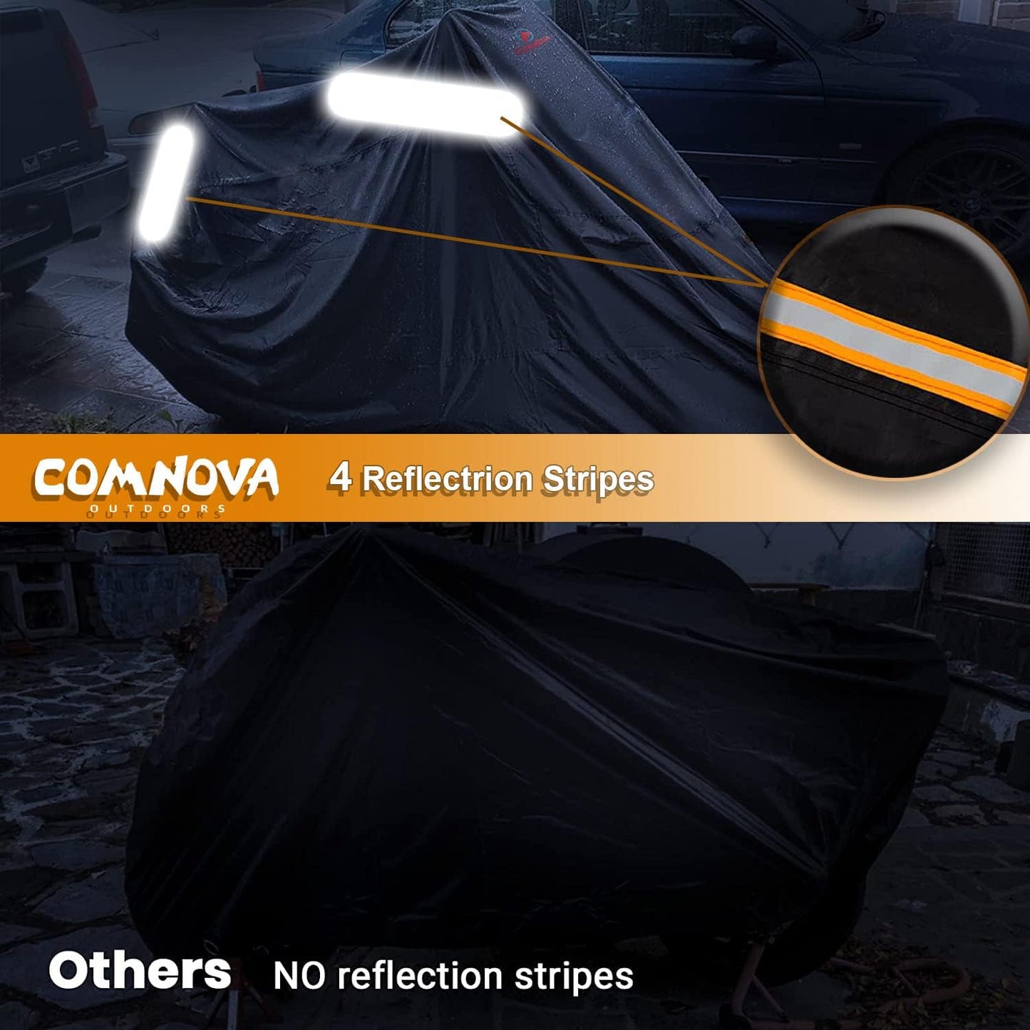 Comnova Motorcycle Cover 104 Inch, 600D Universal Motorcycles Cover Waterproof with Lock-Holes All Season, Large Motorbike Vehicle Scooter Cover for Harley Davidson, Honda, Suzuki, Kawasaki, Yamaha