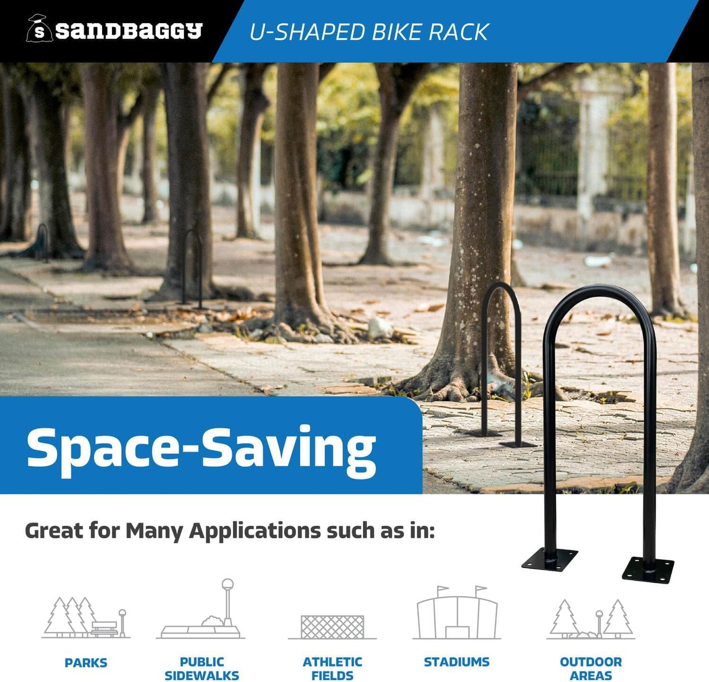 Sandbaggy In Ground Bike Rack | U Shaped, Commercial, Outdoor, 1 Loop, Galvanized Steel | Black, 14.5" x 34" (1)