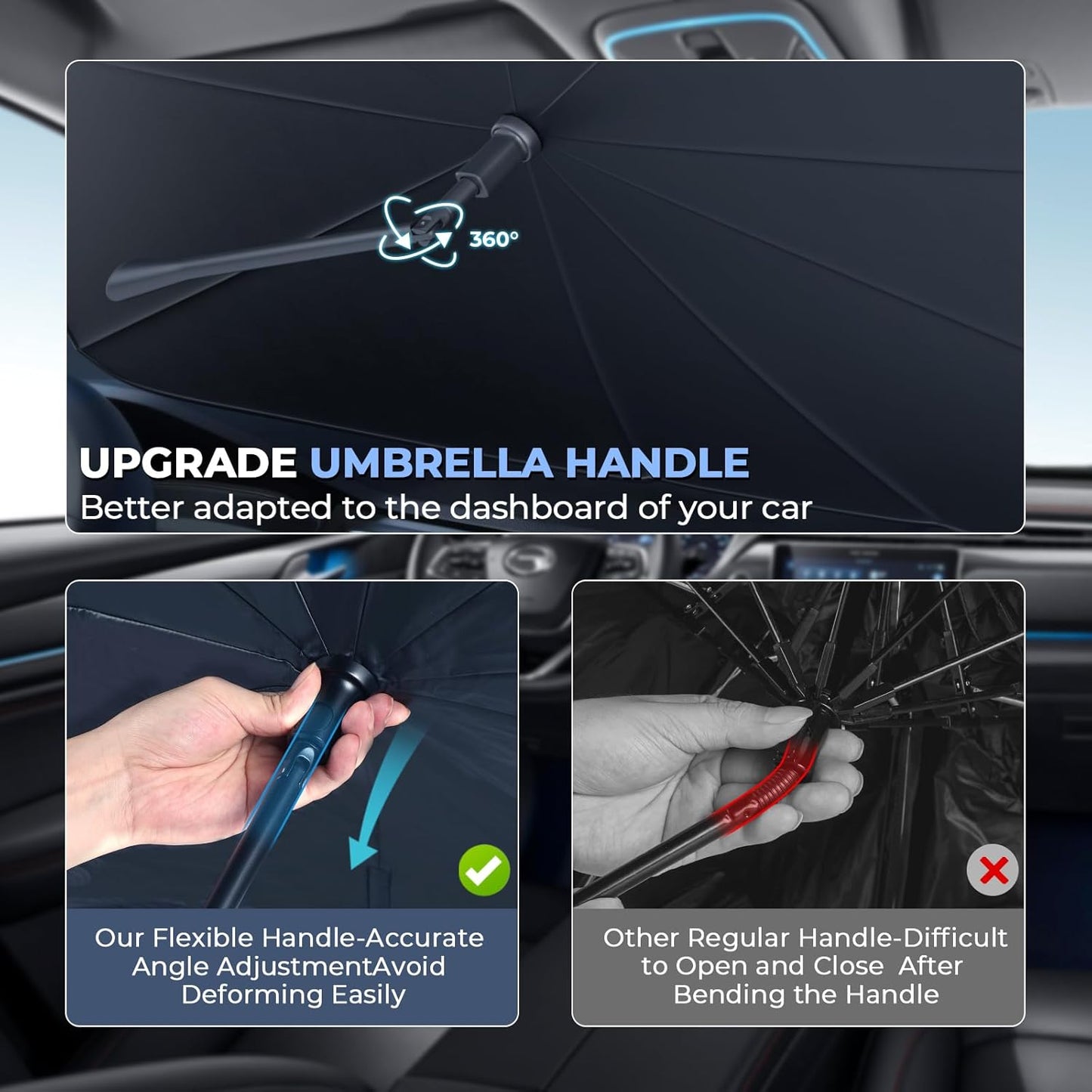 Windshield Sun Shade Umbrella: Custom Fit for 2017-2024 Nissan Rogue Sport S/SV/SL (J11) - Double Thickened Foldable Front Window Sunshade, Superior UV & Heat Protection, Keeps Subcompact SUV Cool