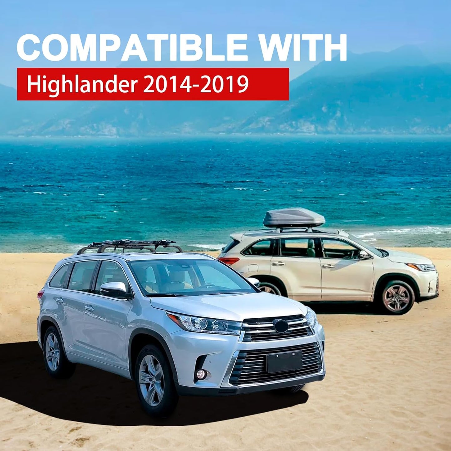 KINGGERI Lockable 220lbs Cross Bars Roof Racks Fit for Toyota Highlander 2014-2019 XLE Limited & SE LE & LE Plus, Aluminum Heavy Duty Roof Rails Crossbars Anti-Theft Metal Black Matte Luggage Kayak