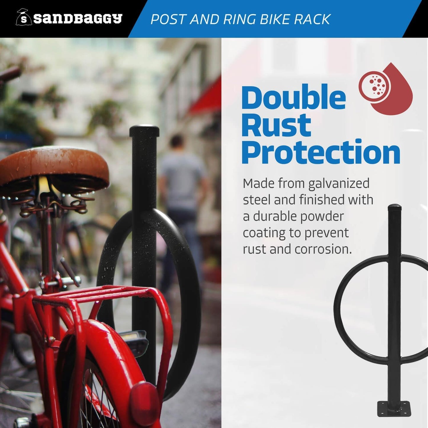 Sandbaggy Post and Ring Bike Rack - Commercial Bike Racks - Galvanized Steel - Anti-Theft Design - In Ground, Apartments, Sidewalks, Industrial (Gray, 2)