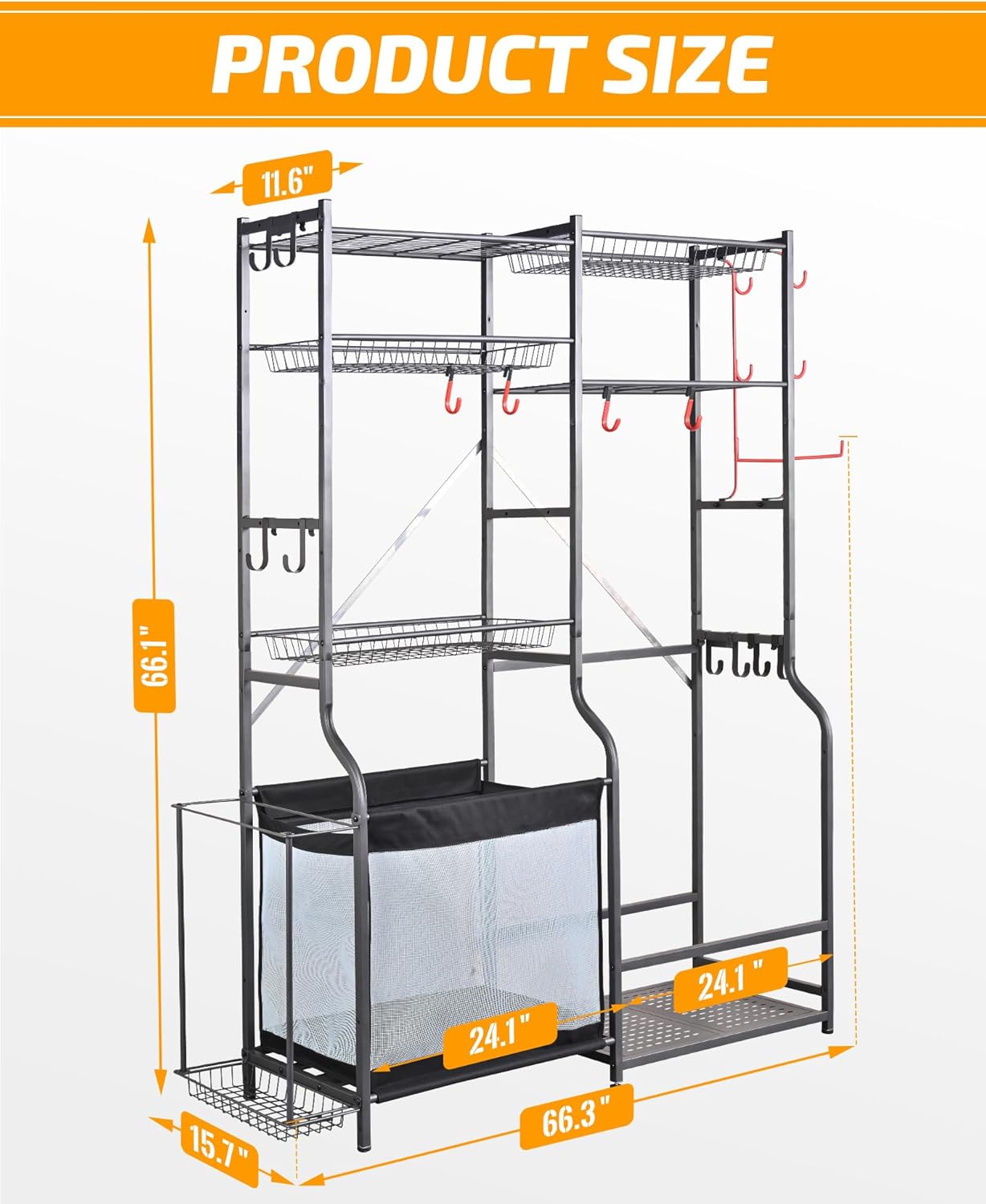 PLKOW Golf Storage Ball Rack Garage Organizer, 2 Golf Bag Organizer and Other Sports Equipment Organizer for Garage, Extra Large Size Sports Storage Rack for Garage