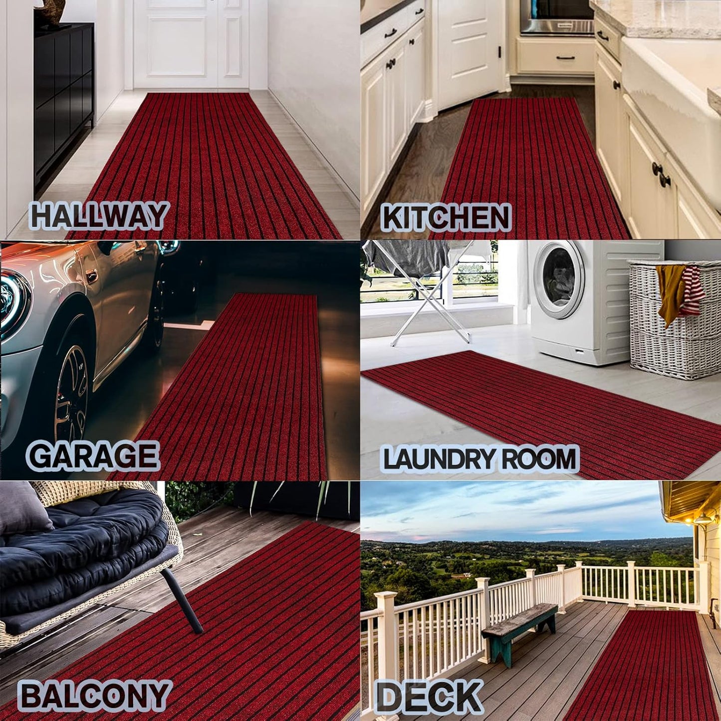 Custom Size Backed Non-Slip Area Rugs Runner, Easy Clean, Waterproof Runner Rugs for Hallway Entryway, Kitchen, Laundry, 2FT x 49FT, Red Stripe