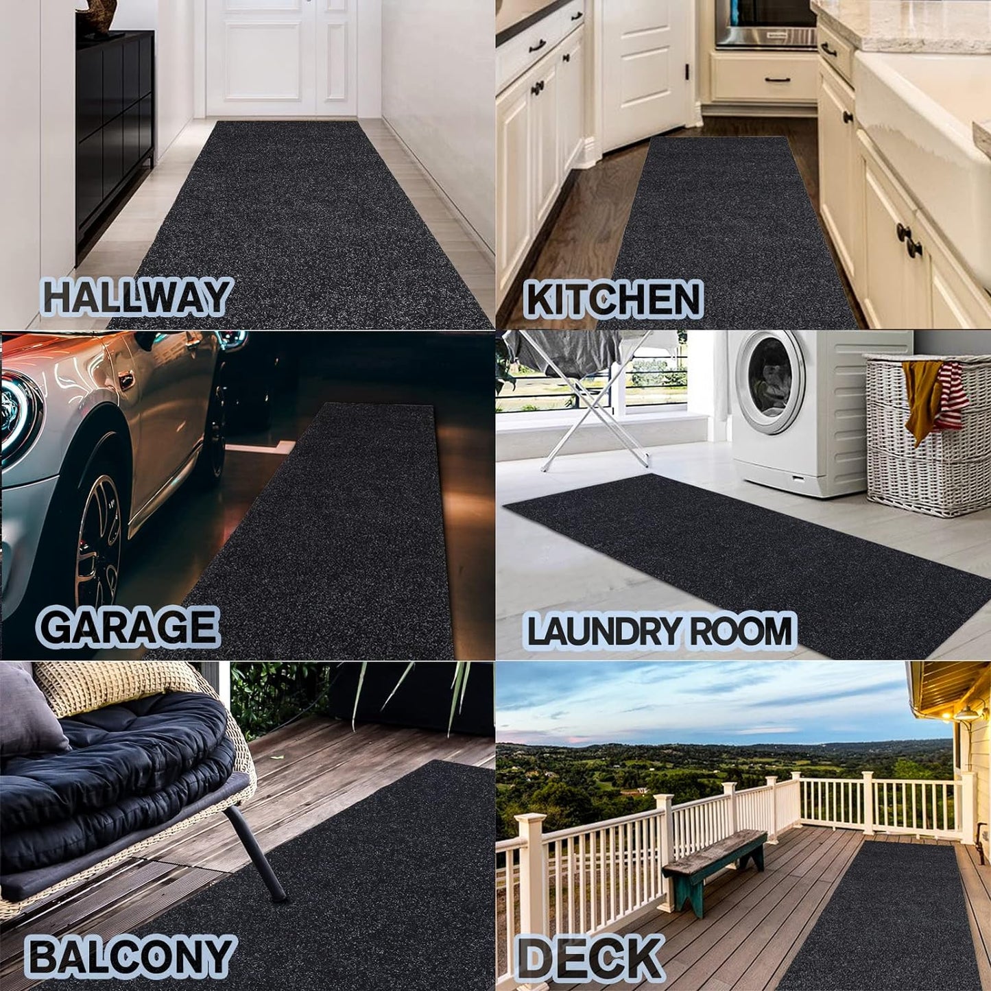 Custom Size Backed Non-Slip Area Rugs Runner, Easy Clean, Waterproof Runner Rugs for Hallway Entryway, Kitchen, Laundry, 3FT x 32FT, Black