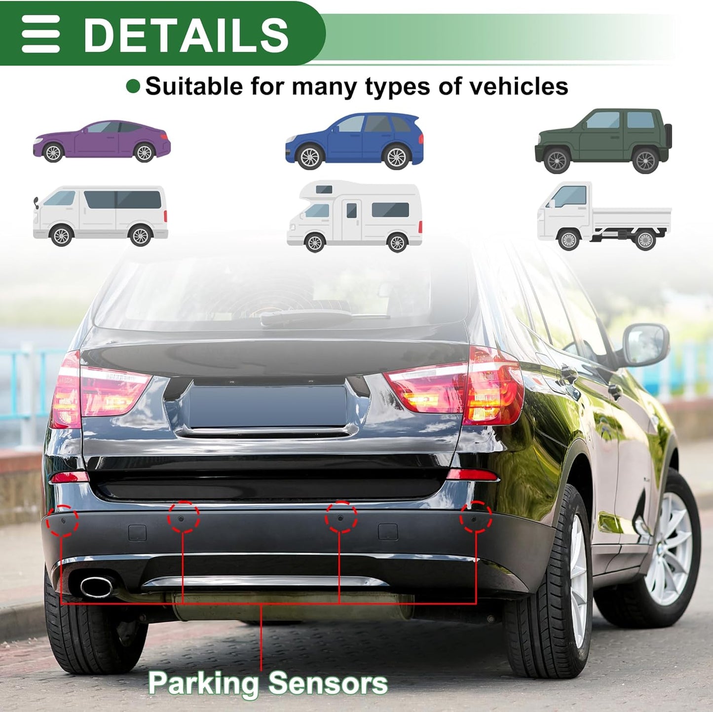 Motoforti Auto Vehicle Reverse Backup Radar System Reverse Parking Sensors Sound Warning Alarm Buzzer Reminder Distance Detection Black 8 Parking Sensors
