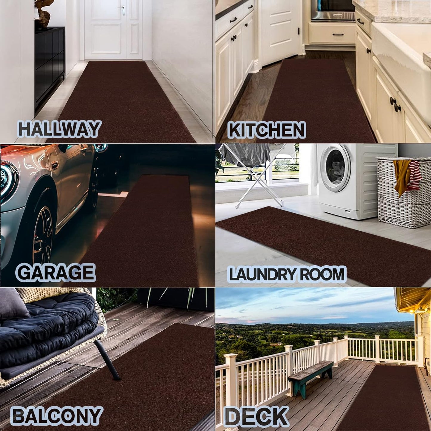 Custom Size Backed Non-Slip Area Rugs Runner, Easy Clean, Waterproof Runner Rugs for Hallway Entryway, Kitchen, Laundry, 3FT x 57FT, Brown