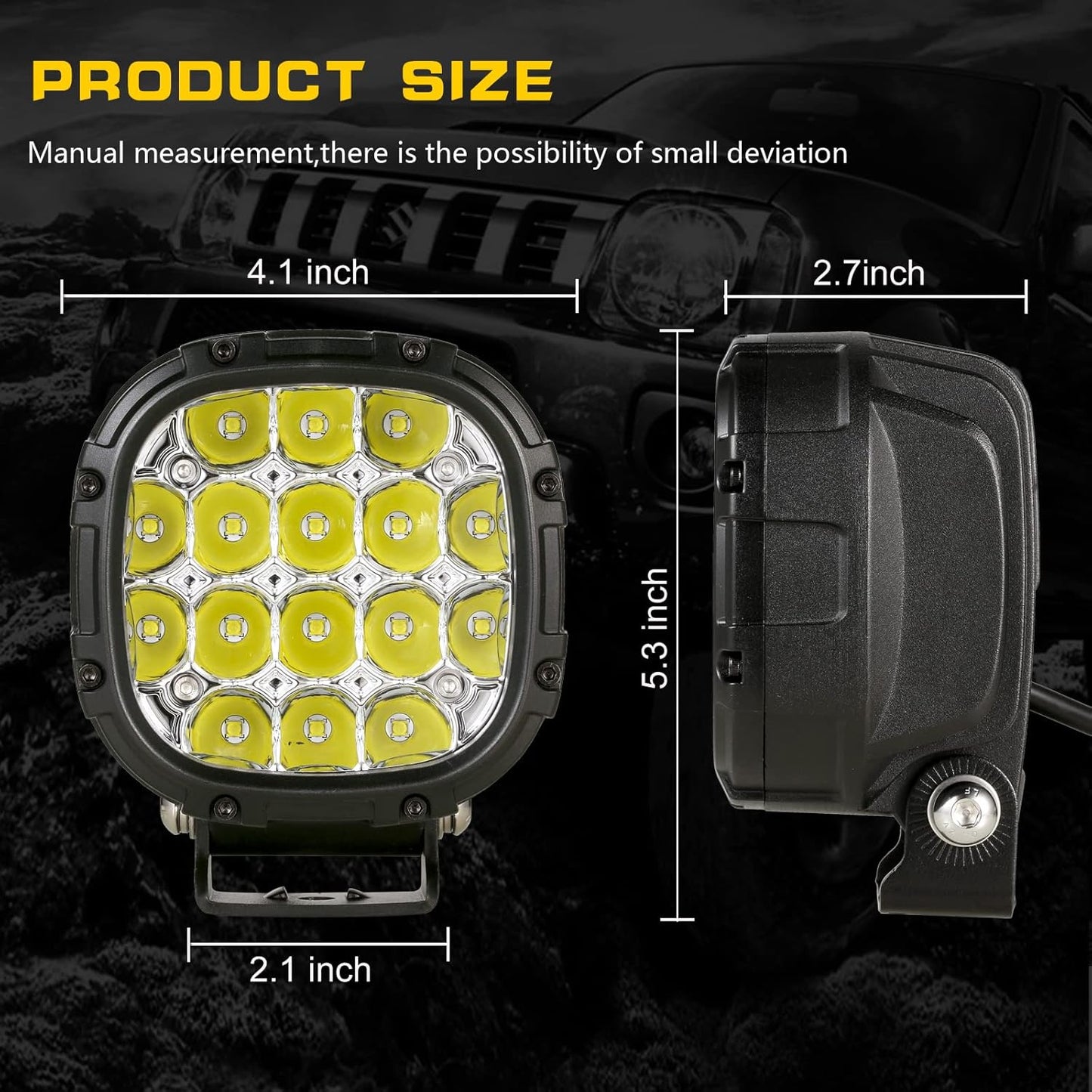 BIGLION.X 4 Inch Pair 160W Round LED Offroad Lights Super Bright Driving Offroad Pod Lights Fog Lights Work Light Bumper Light Pods with Amber Covers Wiring Harness for Pickup Trucks SUV UTV ATV