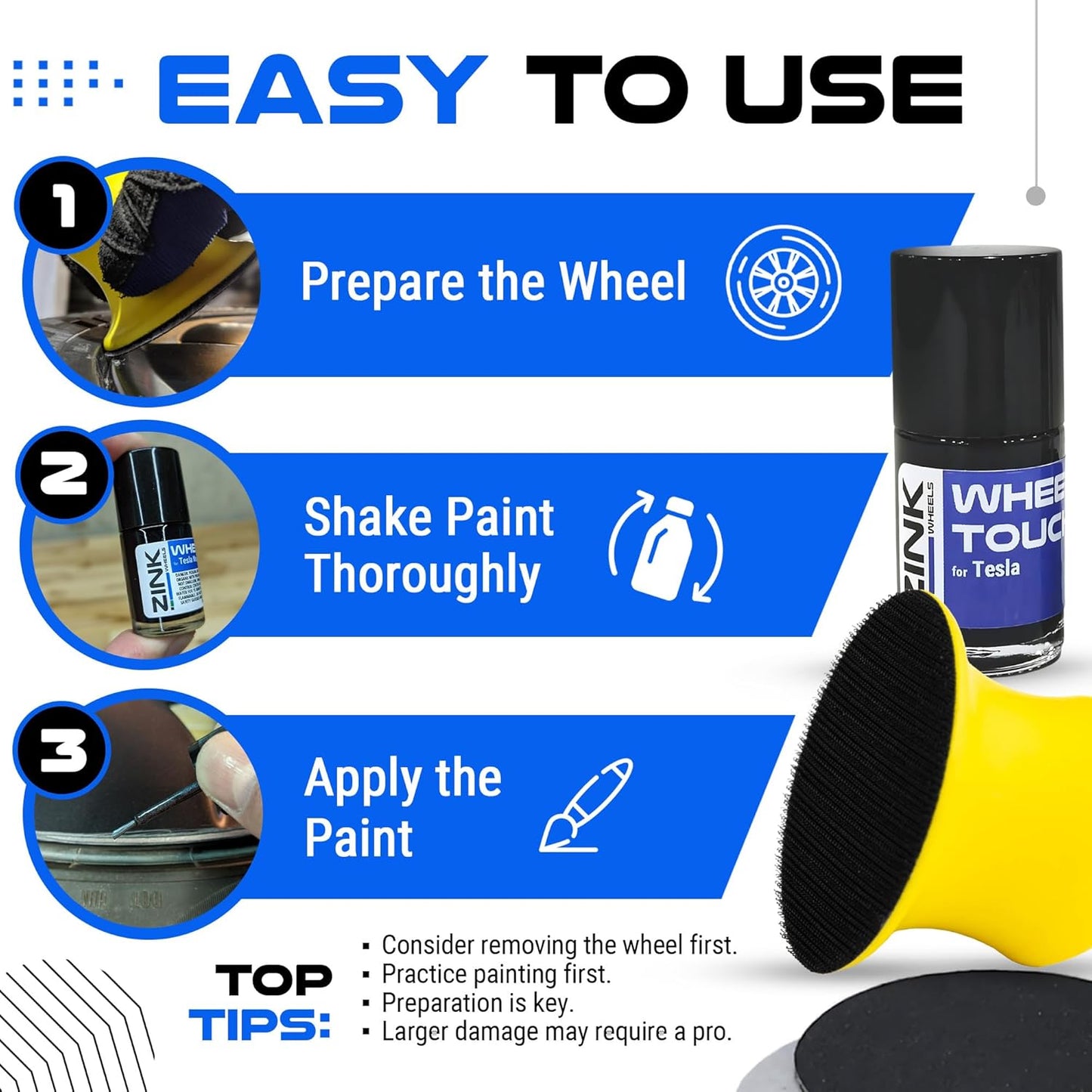 Premium Tesla Wheel Curb Rash Repair Kit for Model 3 18-inch Grey Photon Rims - DIY Kit with Color-matched Touch Up Paint - Made in USA