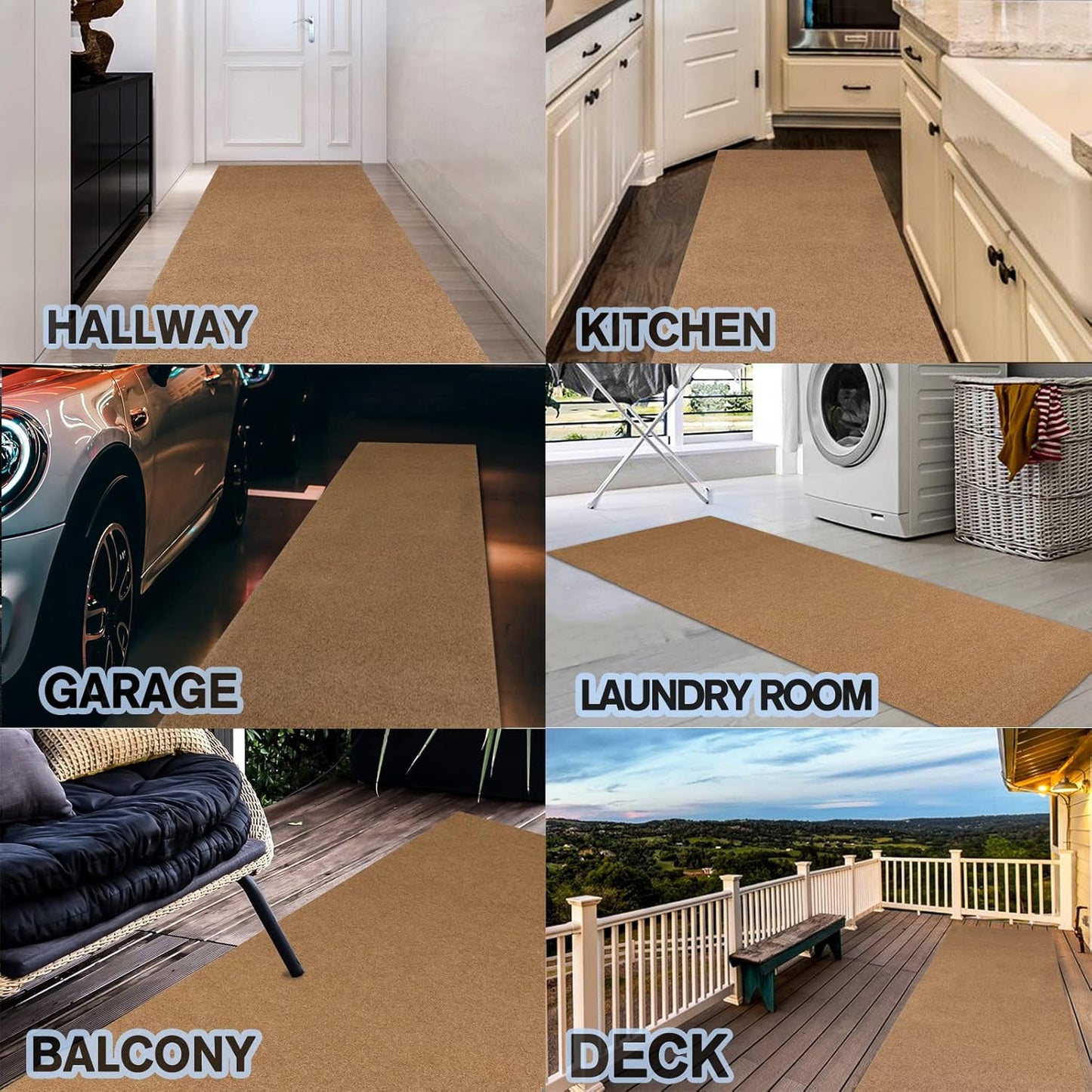 Custom Size Backed Non-Slip Area Rugs Runner, Easy Clean, Waterproof Runner Rugs for Hallway Entryway, Kitchen, Laundry, 2FT x 72FT, Beige