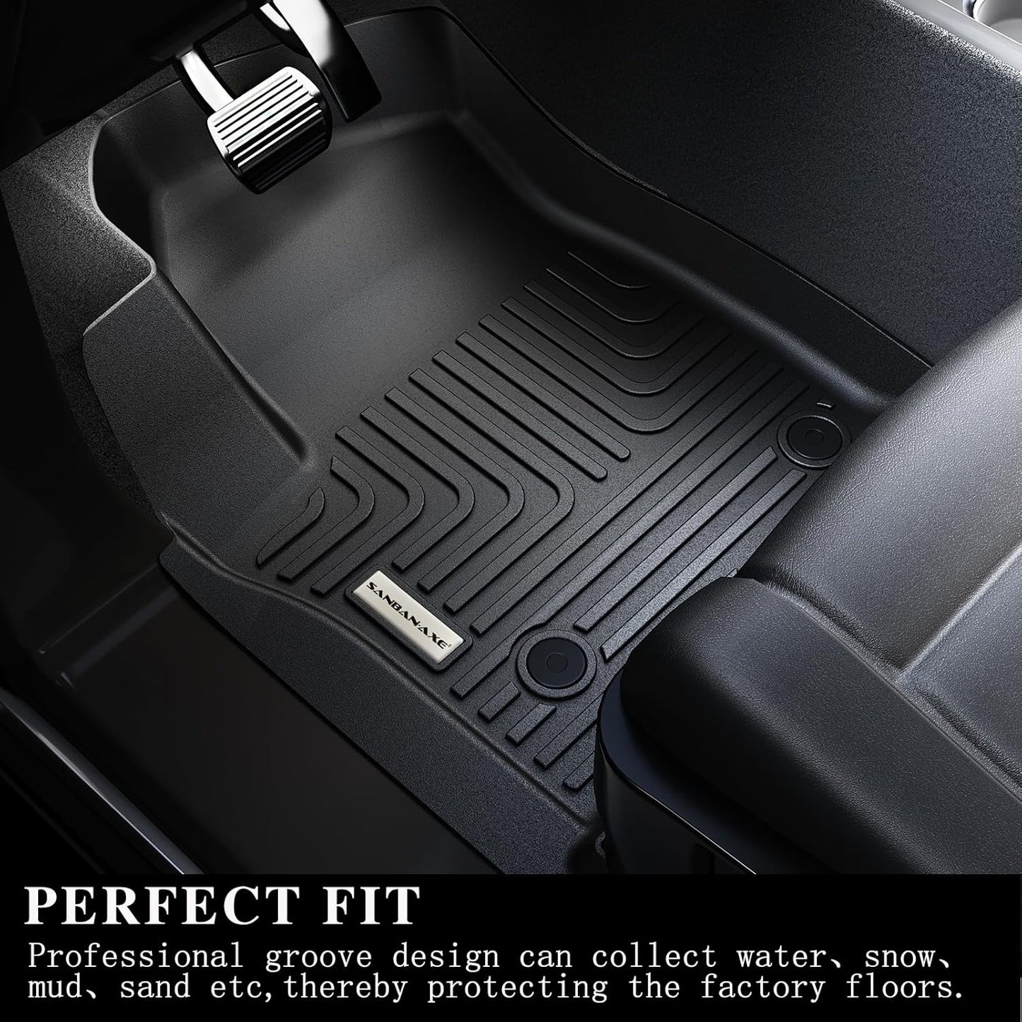 All-New 2025 SANBAN-AXE Floor Mats for 2025 Ford Expedition MAX - 8 Seat, TPE All Weather Protection 2 Rows Car Floor Liners - Only Fit 8 Seats(2 Row Bench Seat), Fit Expedition MAX