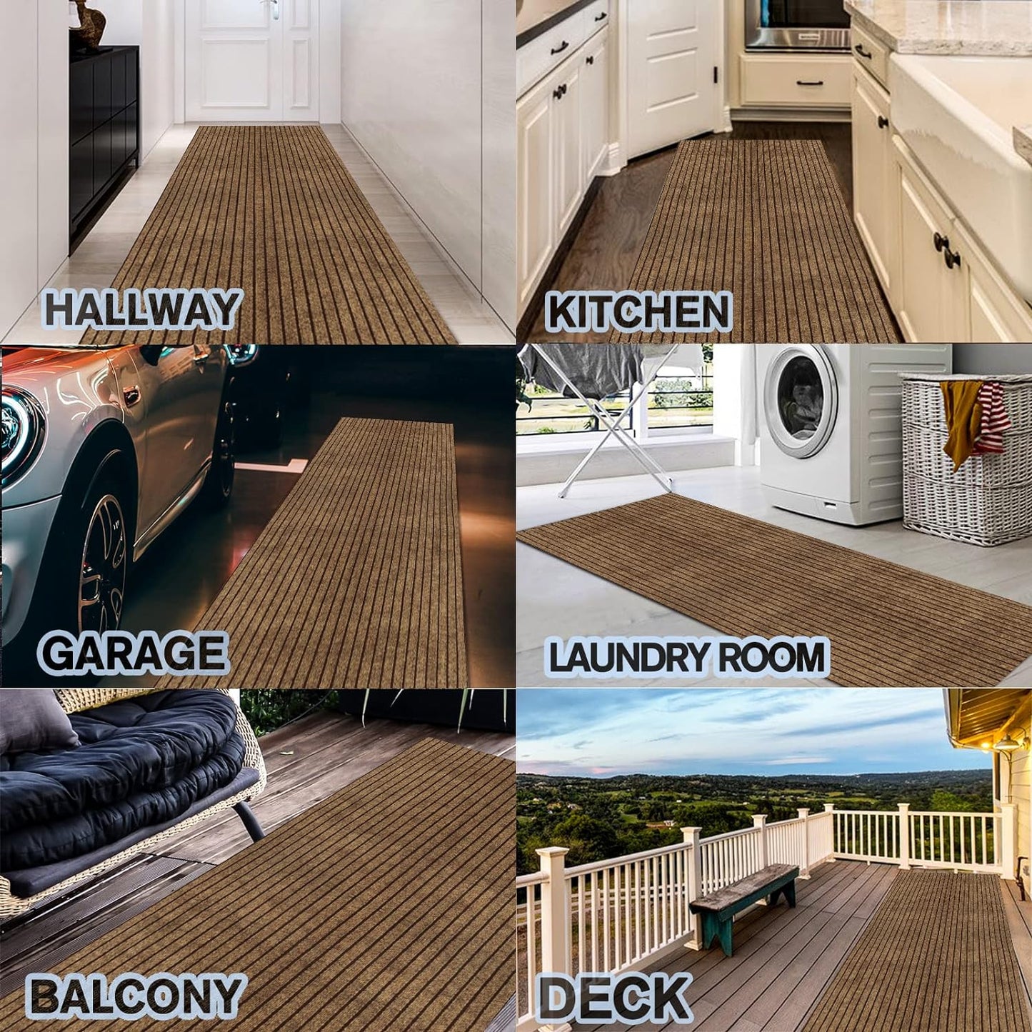 Custom Size Backed Non-Slip Area Rugs Runner, Easy Clean, Waterproof Runner Rugs for Hallway Entryway, Kitchen, Laundry, 3FT x 9FT, Brown Stripe