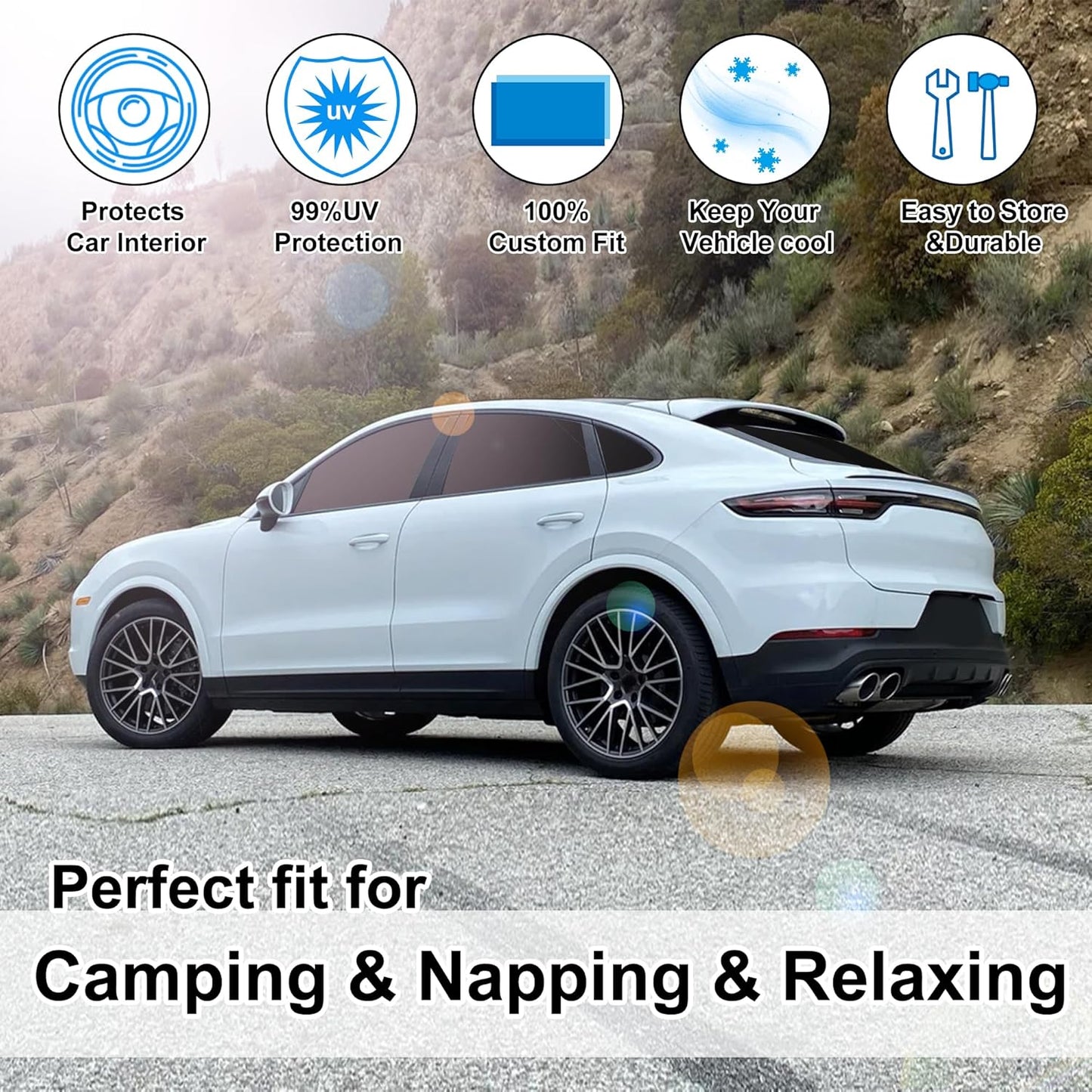 TINGLU Window Shades for Porsche Cayenne 2019-2025 Accessories Car Side Full Windows Rear Triangular Windshield Sun Shade Sun UV Rays & Privacy Protection for Camping,Napping&Relaxing 8PCS