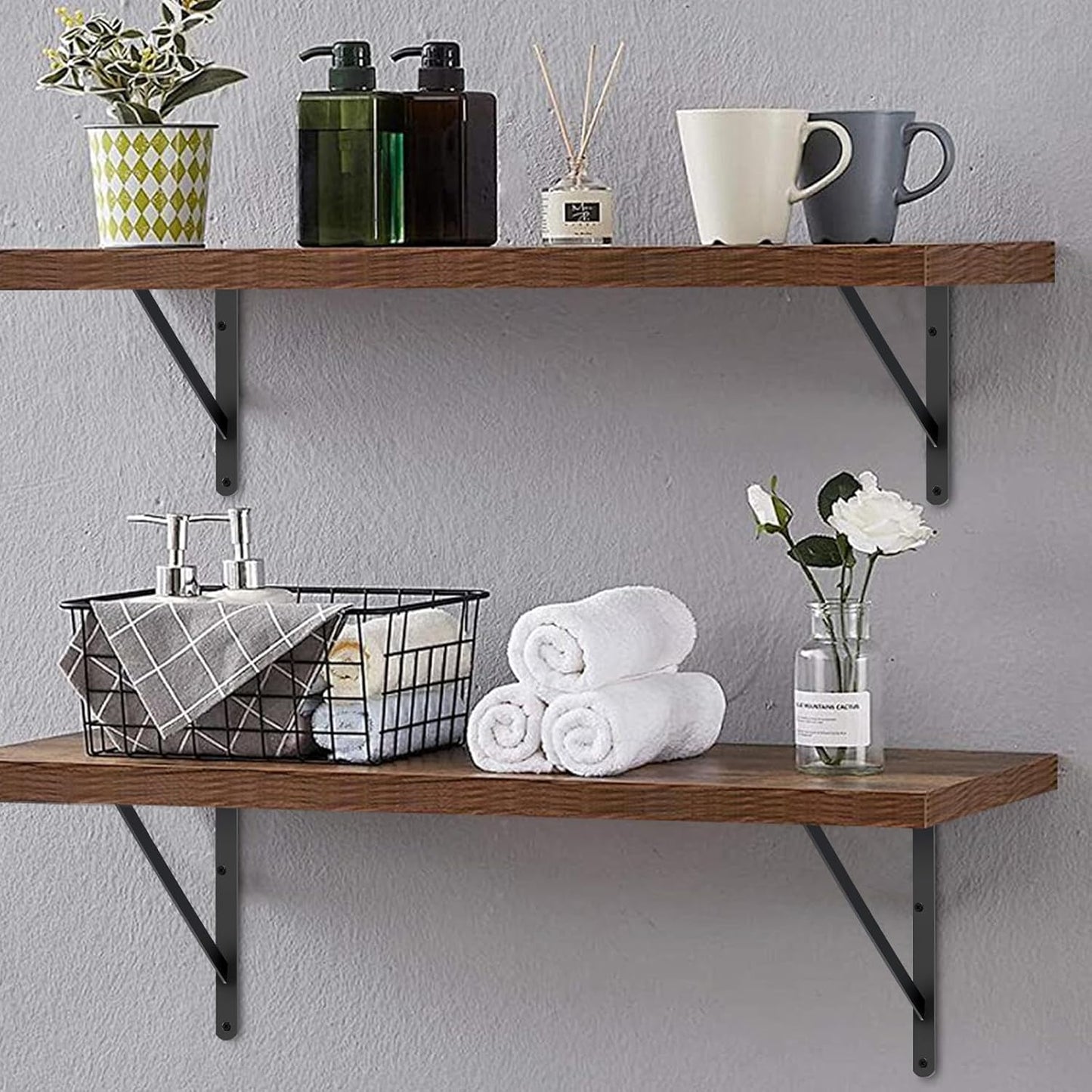 12 Pack L20 x H 12" Black Heavy Duty Shelf Brackets with Screws Metal Shelf Brackets Shelf Support Angle Brackets for Shelves L Brackets Heavy Duty Floating Shelf