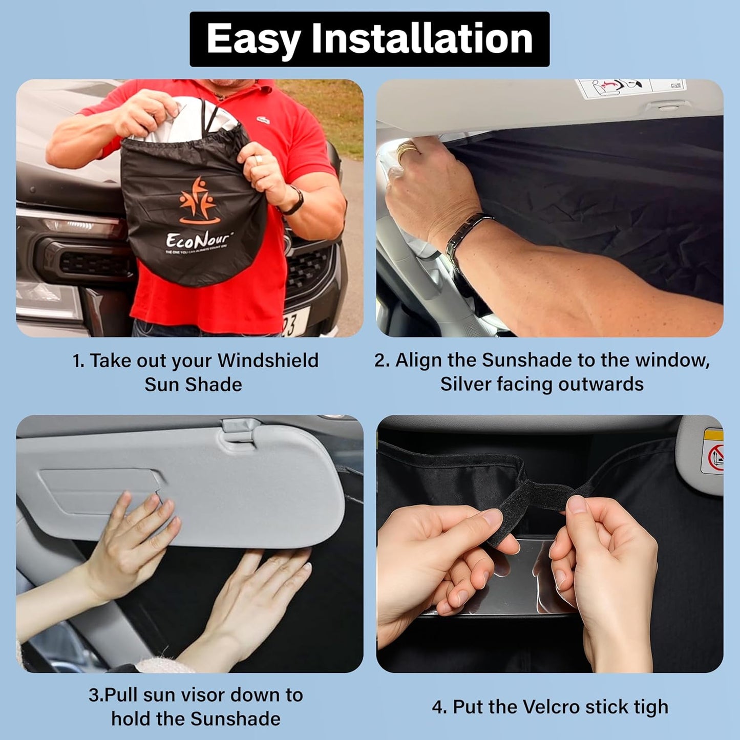 EcoNour Windshield Sun Shade Compatible for VW Tiguan (2018–2023) | Custom Fit Front Window Shade | 4-Layer, 240T Sunshade Accessories | UV & Heat Blocker for Tiguan Windshield