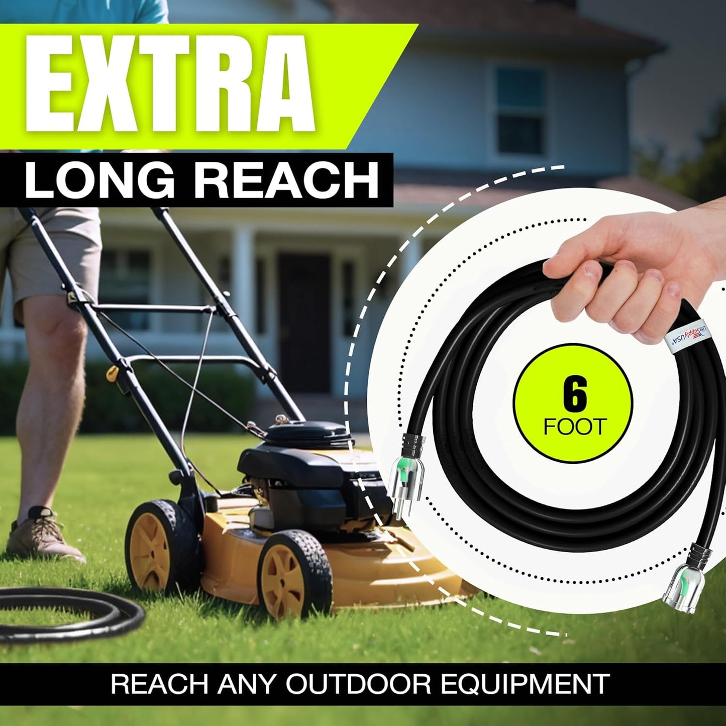 6ft Outdoor/Indoor Extension Cord 12/3 Gauge Extra Heavy Duty 3 Prong SJTW, Waterproof, Flexible Cold-Resistant Long Power Cord,15A 125V 1875W, Black by LifeSupplyUSA