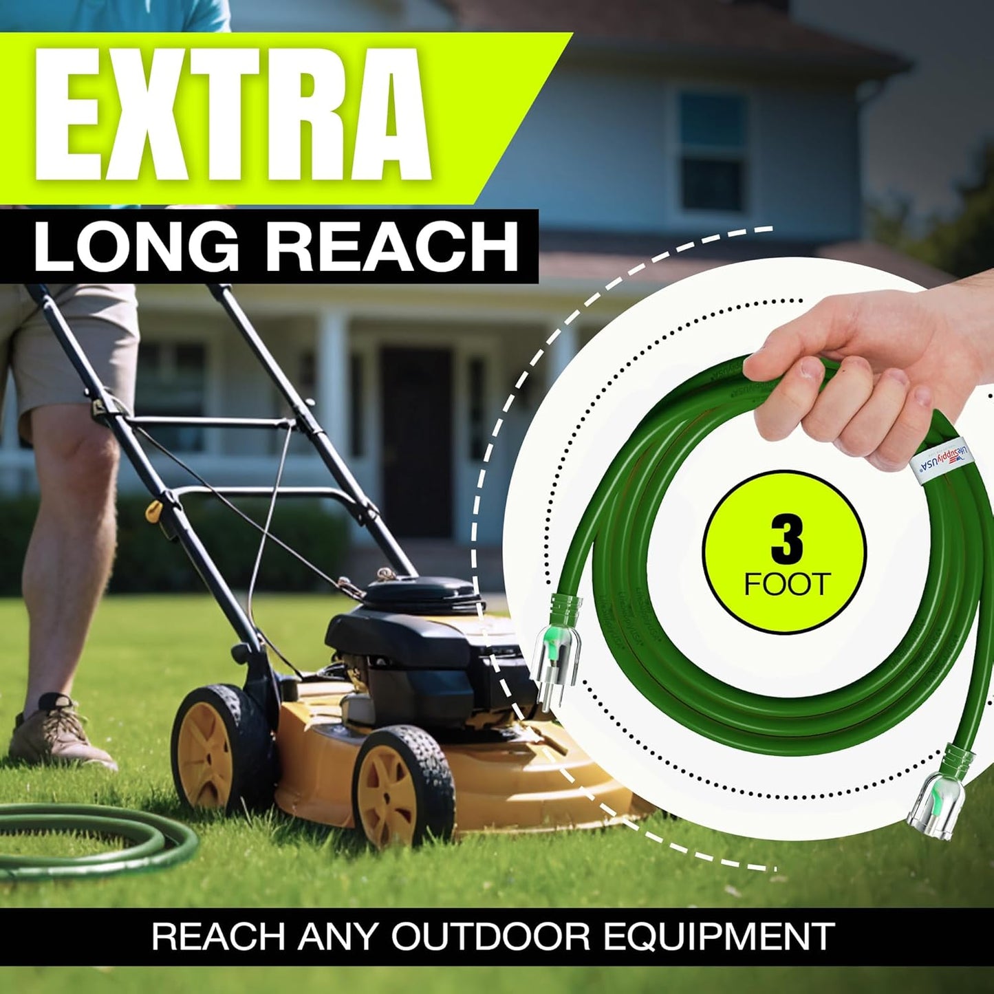 3ft Outdoor/Indoor Extension Cord 12/3 Gauge Extra Heavy Duty 3 Prong SJTW, Waterproof, Flexible Cold-Resistant Long Power Cord,15A 125V 1875W, Green by LifeSupplyUSA