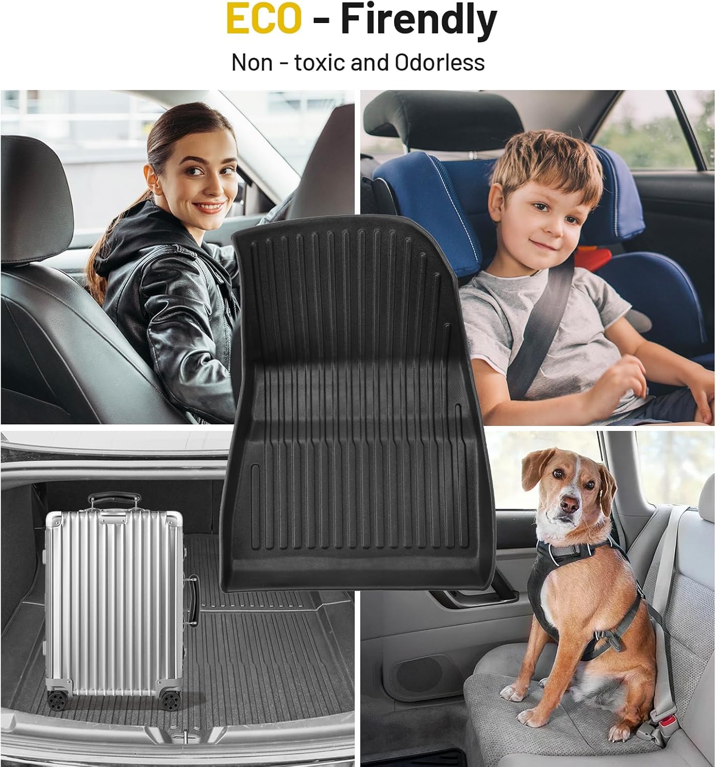 Floor Mats for 2024 2025 Tesla Model 3 Custom All Weather TPE Waterproof Anti-Slip Trunk Mats Front & Rear Cargo Liner Interior Accessories Custom Fit for 6 Car Mats 5-Seater (Not Fit 7-Seat)