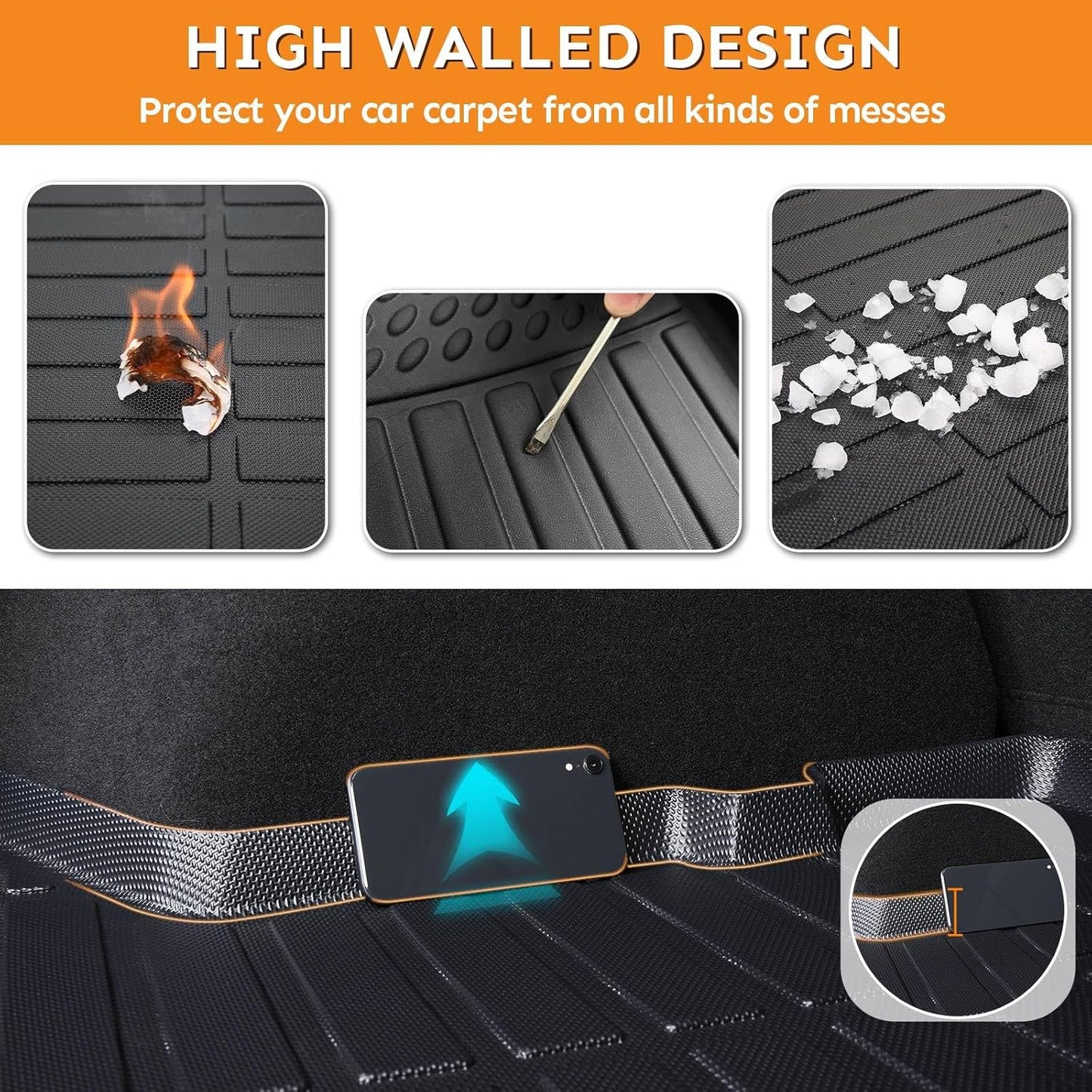 Binmotor-Floor Mats & Cargo Liner for Ford Expedition Max 2021-2025 (Only for 8 Seats with 2nd Row Bench Seat), TPE All Weather Car Mats for Expedition Max Accessories Cargo Trunk Mat