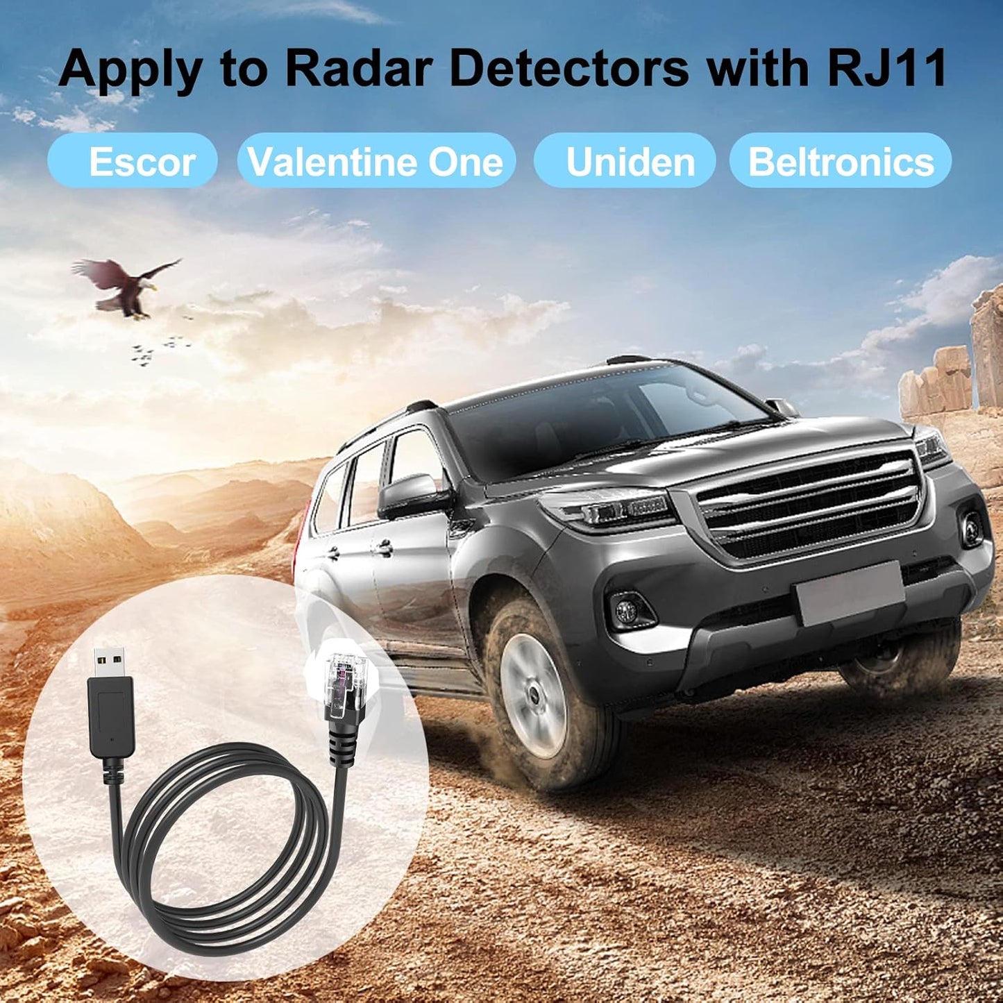 Radar Detector Cord, USB to RJ11 Plug Cable,for Escort Radenso XP Uniden Beltronics Cobr Whistler Radar Detector,Replacement Power Cable for Radar Detectors (RJ11-3.3ft)