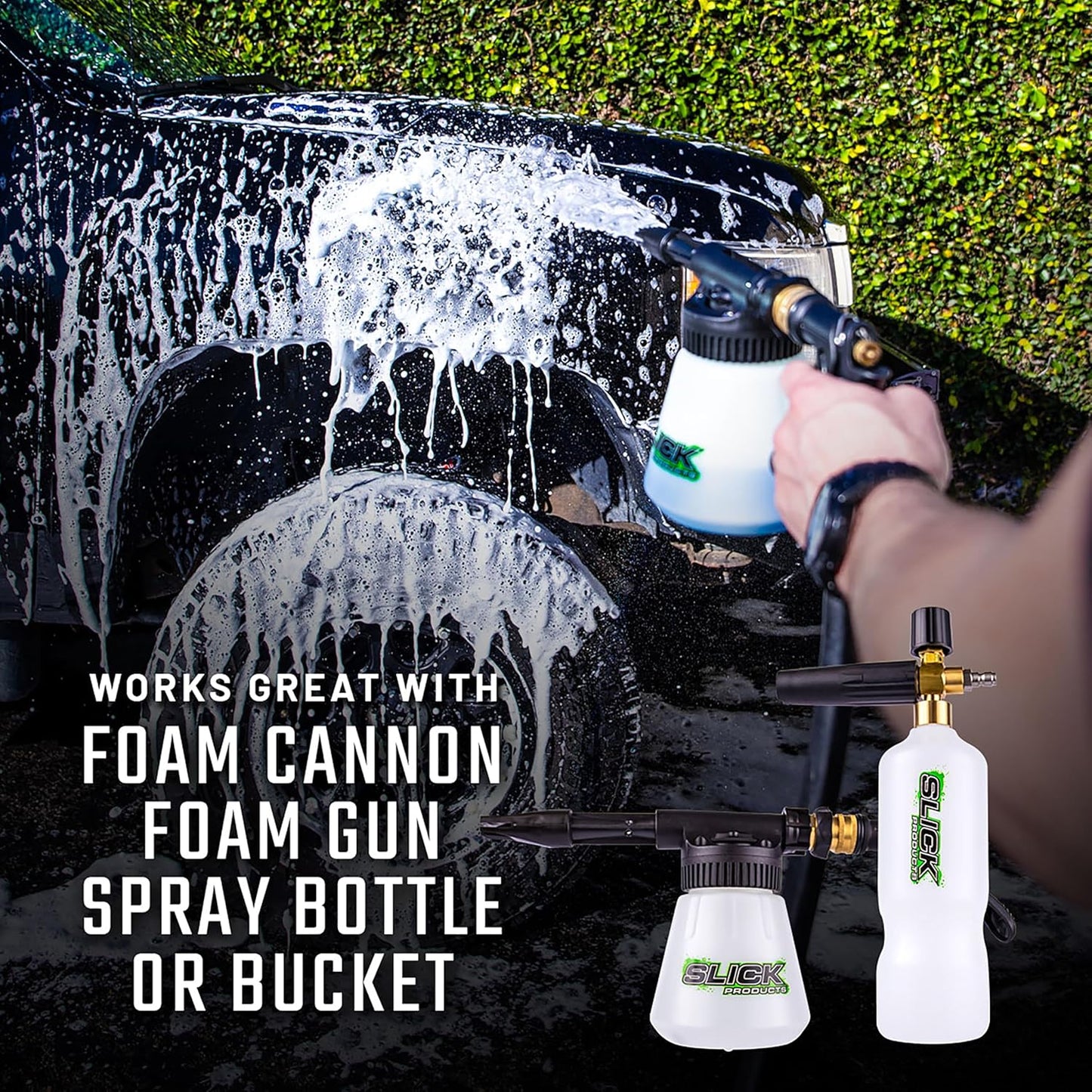 Slick Products Wash & Wax Extra Thick Foaming Cleaning Solution Motorcycle, Truck, Trailer, Boat, Car Wash Soap - Works With Foam Cannon, Foam Gun, Sprayers, Buckets, 16 oz., Tropical Scent