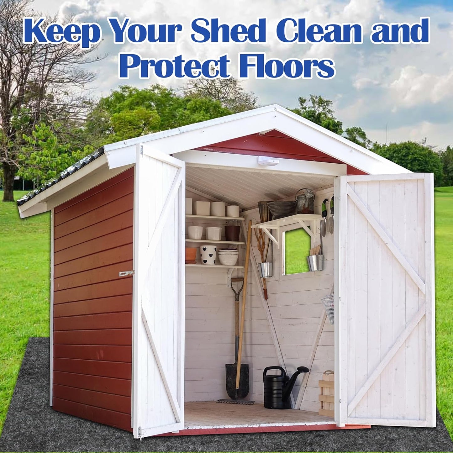 Ogrmar 8.2 x 10.2 FT Outdoor Storage Shed Mat, Waterproof Storage Shed Flooring Mat, Soft Patio Furniture Carport Mat Washable with Non-Slip Backing, Storage Shed Not Included (8.2x10.2FT)