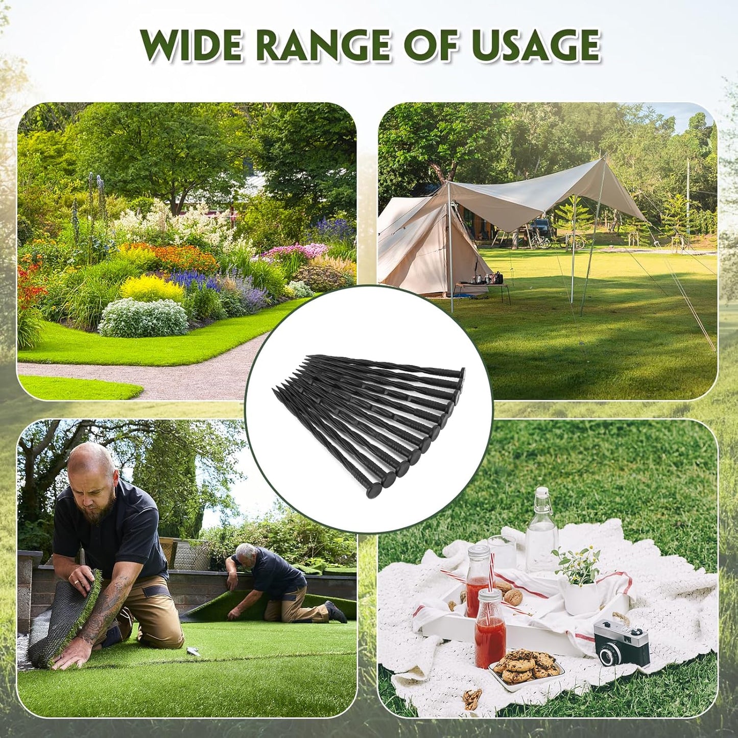 Landscape Edging Stakes, 100 Pcs 8" Plastic Garden Spikes, Spiral Nylon Anchoring Spikes for Paver Edging, Weed Barriers, Artificial Turf, Tent, Grass Pathway and More, Black