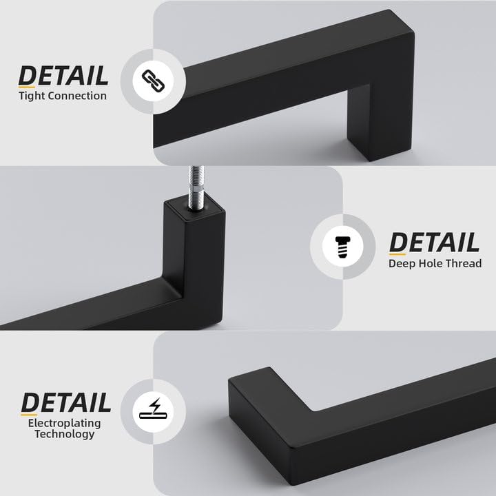 goldenwarm 22 Pack 6-1/4INCH Black Square Bar Cabinet Pull Drawer Handle Stainless Steel Modern Hardware for Kitchen and Bathroom Cabinets Cupboard,Center to Center 160mm Kitchen Cupboard Handles