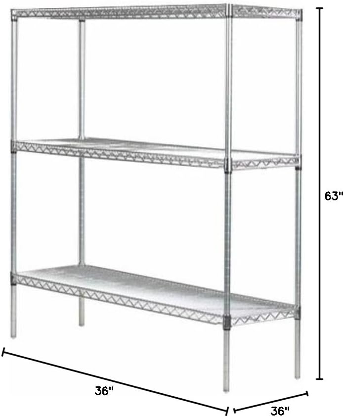 Omega 36" Deep x 36" Wide x 63" High 3 Tier Chrome Starter Shelving Unit