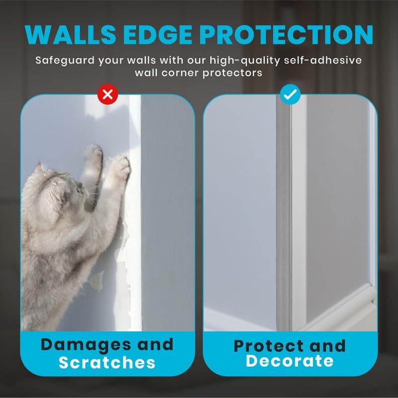 Proflex Wall Corner Protector - Pack of 6 Self Adhesive Corner Guards for Walls Edge Protection - 1-1/2 inch x 48 inch, Brushed Aluminum – Easy to Apply – No Tools Needed