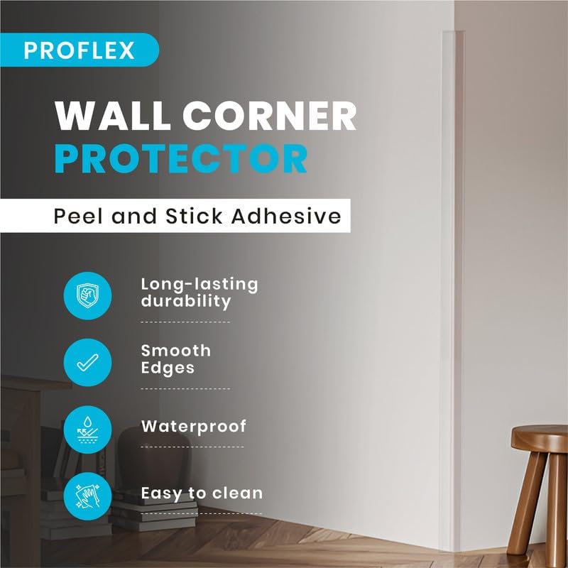 Proflex Wall Corner Protector - Pack of 6 Self Adhesive Corner Guards for Walls Edge Protection - 2 inch x 60 inch, Clear – Easy to Apply – No Tools Needed