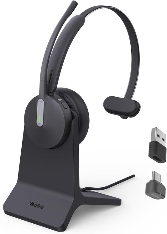 Yealink BH70 with Stand Wireless Bluetooth Headset with Microphone for Work, up to 35h Talking Battery Life, 3 Noise Cancellation Mics, Teams Certified, ≤90min Fast Charging, NO Power Adapter Needed
