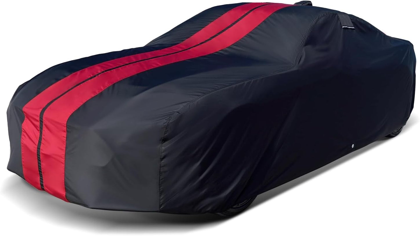 iCarCover Custom Car Cover for Pontiac Catalina Safari Wagon (1959-1981) Waterproof All-Weather Rain Snow UV Sun Protector Full Exterior Indoor Outdoor Car Cover (Stripe - Black/Red)