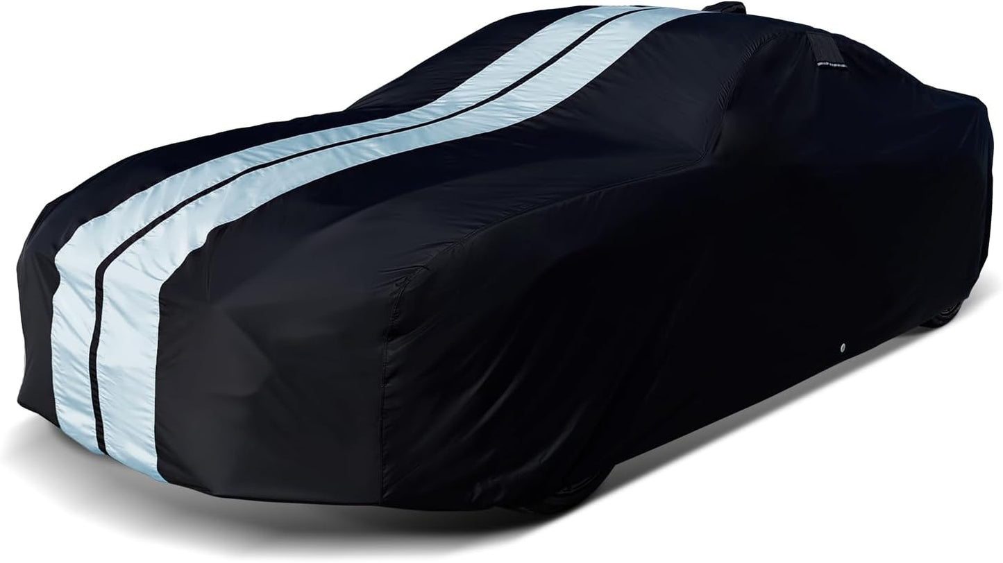 iCarCover Custom Car Cover for Chevy Malibu 2-Door (1978-1983) Waterproof All-Weather Rain Snow UV Sun Protector Full Exterior Indoor Outdoor Car Cover (Stripe - Black/Gray)
