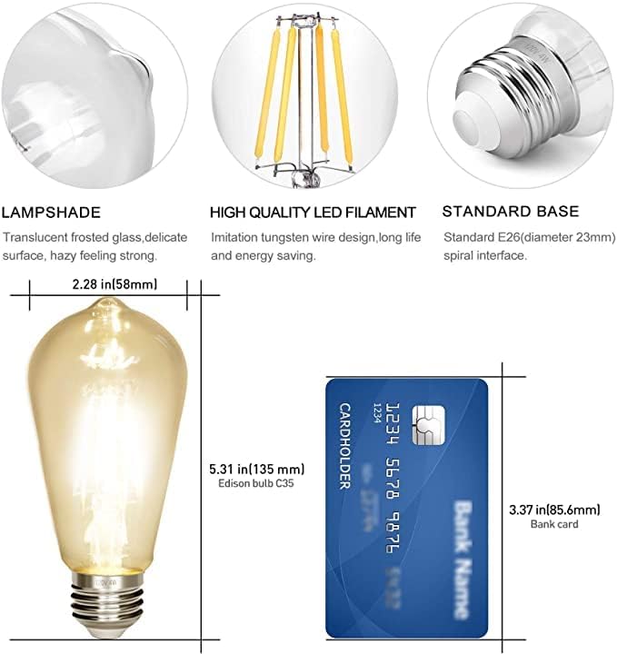 LED Edison Bulb 4W,Antique 40W Vintage Edison Bulb,E26 Light Bulb Non Dimmable Led Bulb 450 Lumens 4000K Daylight White,Pack of 12