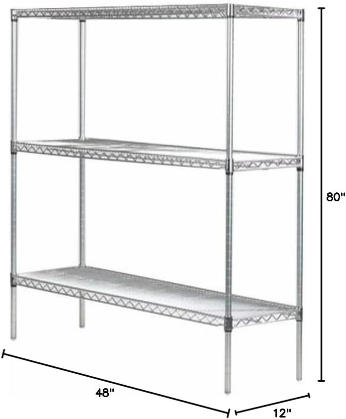 Omega 12" Deep x 48" Wide x 80" High 3 Tier Chrome Starter Shelving Unit