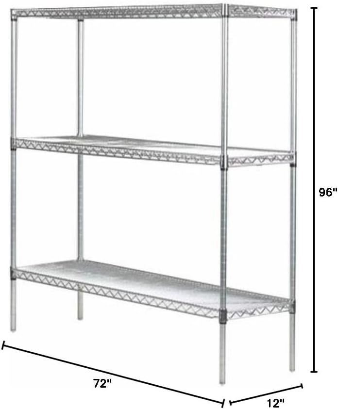 Omega 12" Deep x 72" Wide x 96" High 3 Tier Chrome Starter Shelving Unit