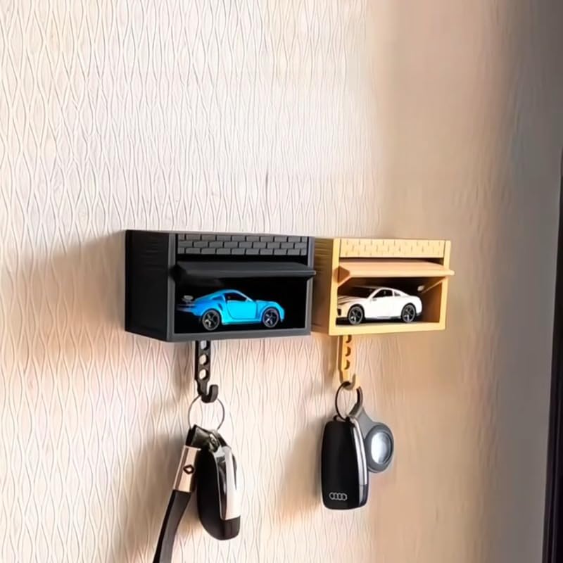Wall-Mounted Car Display Key Holder, Decorative Garage Model Design, Multiple Colors（No Car） (Stripe-White（No Car）)