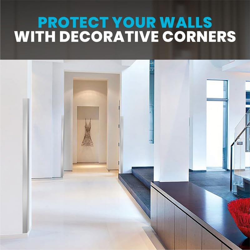 Proflex Wall Corner Protector - Pack of 6 Self Adhesive Corner Guards for Walls Edge Protection - 2 inch x 48 inch, Brushed Aluminum – Easy to Apply – No Tools Needed