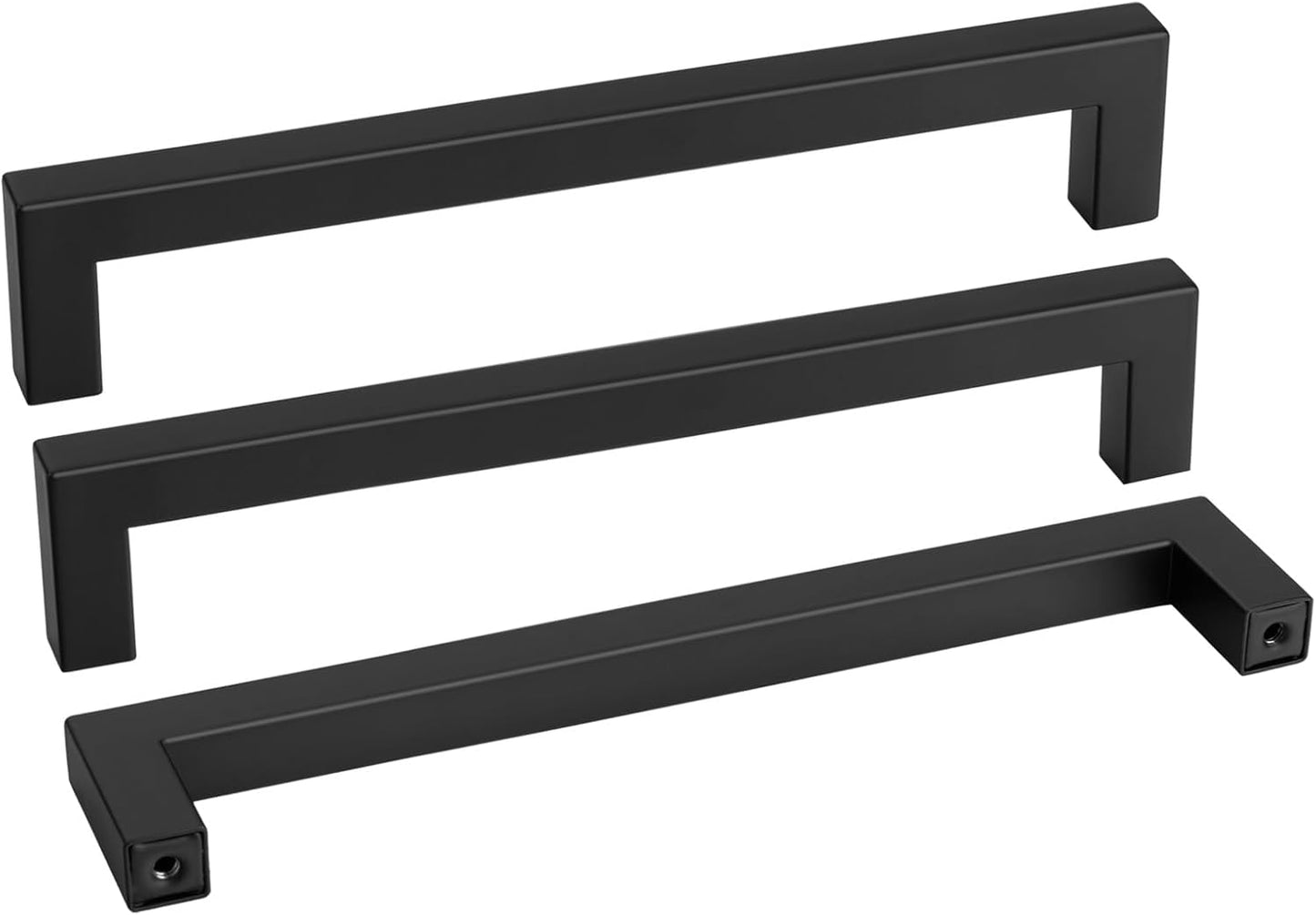 goldenwarm Black Matte Cabinet Pulls Kitchen Bathroom Door Drawer Closet Hardware Handles, LSJ12BK224, 60 Pack 8 4/5 Inch in Hole Black Pull, Flat Square Bar Modern Drawer Handle