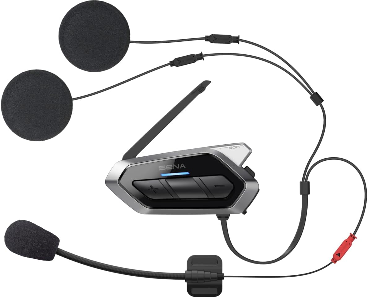 Sena 50R 3-Button Motorcycle Bluetooth Headset w/Sound by Harman Kardon Integrated Mesh Intercom System Premium Microphone & Speakers, Dual Pack